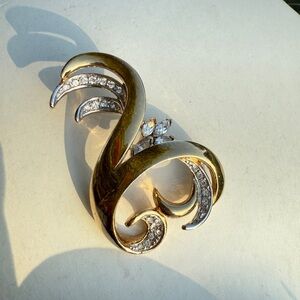 Gold-Tone Crystal Swirl Brooch - Women Jewelry